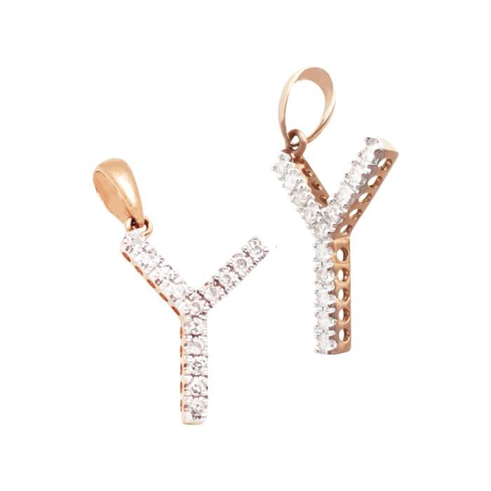 14kr 14mm 12pts 14pcs. dia diamond block style large diamond letter y charm