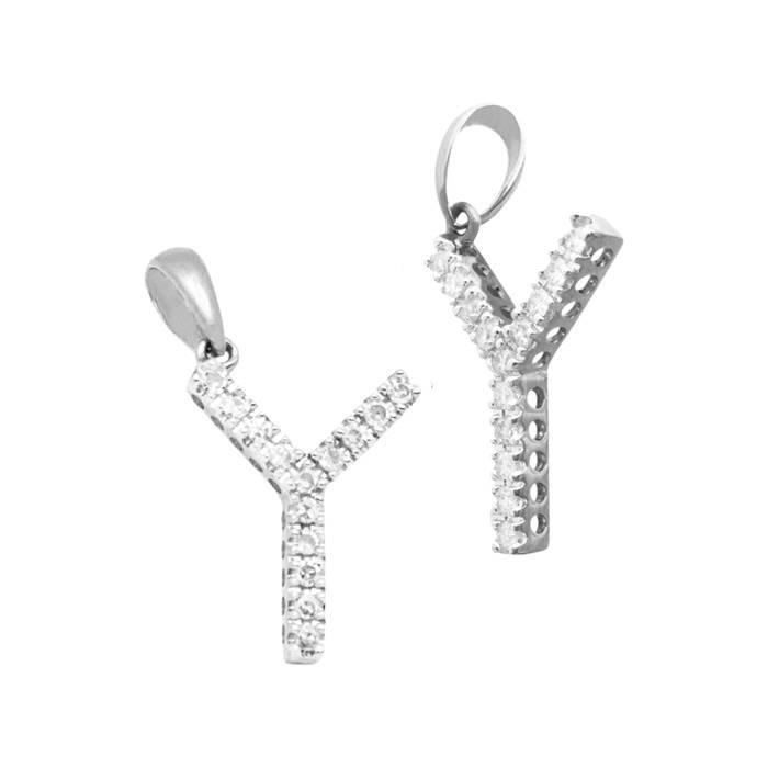 14kw 14mm 12pts 14pcs. dia diamond block style large diamond letter y charm