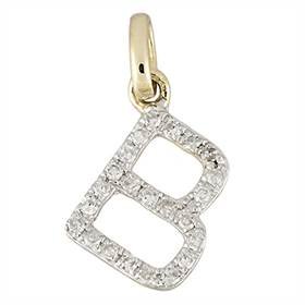 14ky letter b diamond charm 8pts 8mm