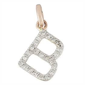 14kr letter b diamond charm 8pts 8mm