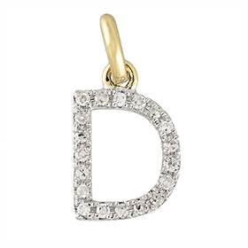 14ky letter d diamond charm 7pts 8mm