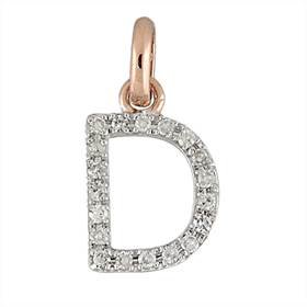 14kr letter d diamond charm 7pts 8mm