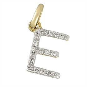 14ky letter e diamond charm 6pts 8mm