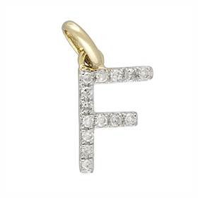 14ky letter f diamond charm 5pts 8mm