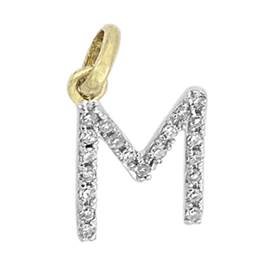 14ky letter m diamond charm 7pts 8mm