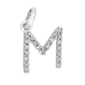 14kw letter m diamond charm 7pts 8mm