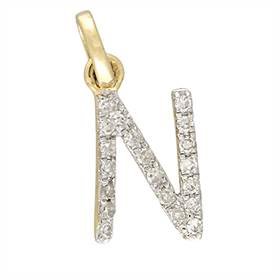 14ky letter n diamond charm 7pts 8mm