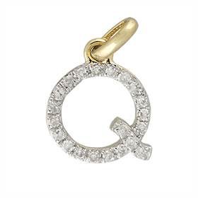 14ky letter q diamond charm 7pts 8mm