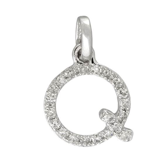 14kw letter q diamond charm 7pts 8mm