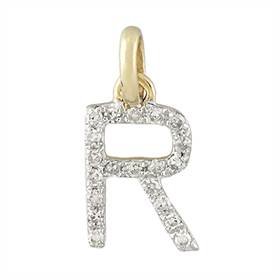 14ky letter r diamond charm 7pts 8mm