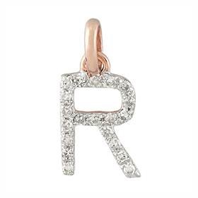 14kr letter r diamond charm 7pts 8mm