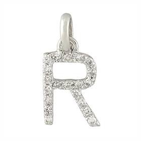 14kw letter r diamond charm 7pts 8mm