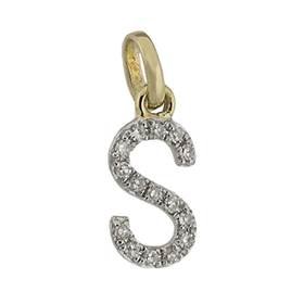 14ky letter s diamond charm 5pts 8mm