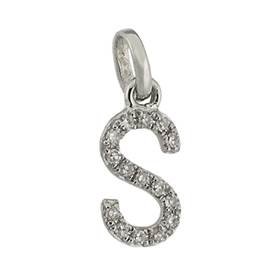 14kw letter s diamond charm 5pts 8mm