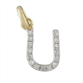 14ky letter u diamond charm 5pts 8mm