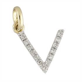 14ky letter v diamond charm 5pts 8mm