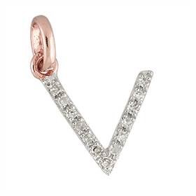 14kr letter v diamond charm 5pts 8mm