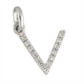 14kw letter v diamond charm 5pts 8mm