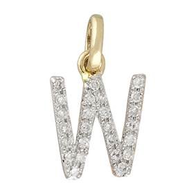 14ky letter w diamond charm 9pts 8mm