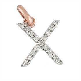 14kr letter x diamond charm 6pts 8mm