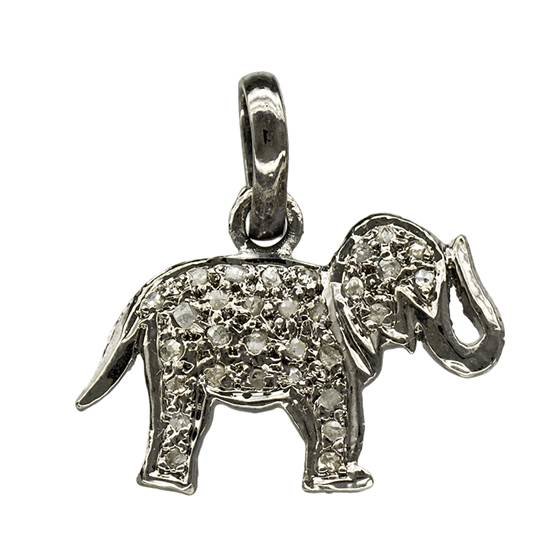 rhodium sterling silver 45pts 22mm diamond elephant charm