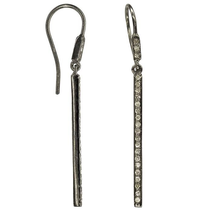 rhodium sterling silver 43x2mm diamond earwire earring