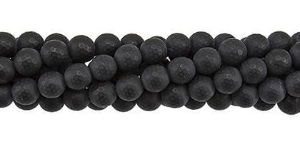 10mm round faceted matt black agate bead