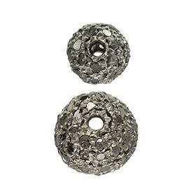 Rhodium Sterling Silver Ball Black Diamond Beads