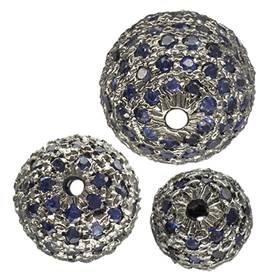 rhodium sterling silver 1.15cts 8mm blue sapphire ball bead