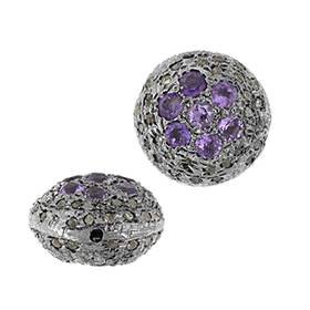 rhodium sterling silver 1.55cts 14mm diamond amethyst coin bead