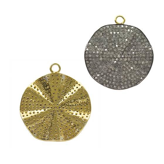 rhodium sterling silver 29mm 2.73cts diamond wave coin pendant