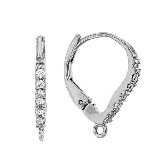 rhodium sterling silver rhodium plated cubic zirconia leverback earring