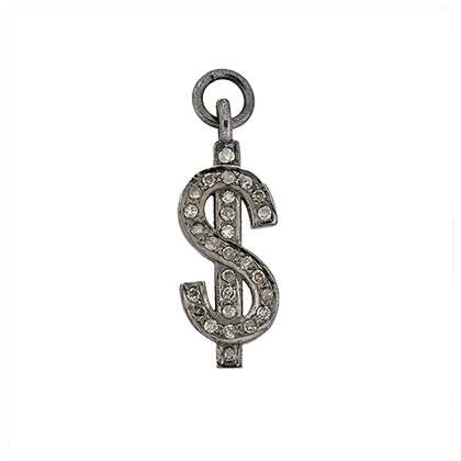 rhodium sterling silver 18pts 22mm diamond dollar sign charm