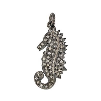 rhodium sterling silver 29pts 25mm diamond seahorse charm