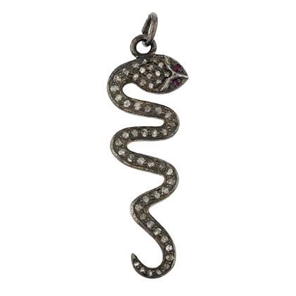 rhodium sterling silver 41pts 36mm diamond snake charm