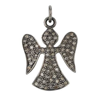 rhodium sterling silver 48pts 23mm diamond angel charm