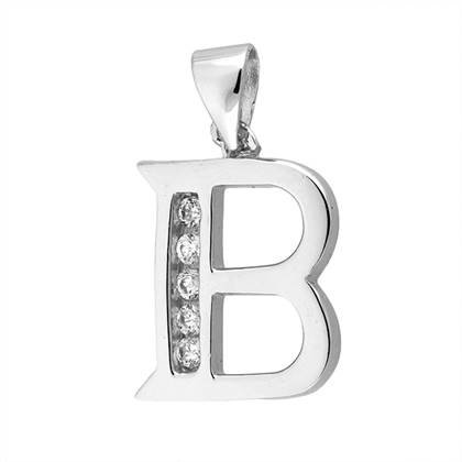 12mm rhodium sterling silver letter b