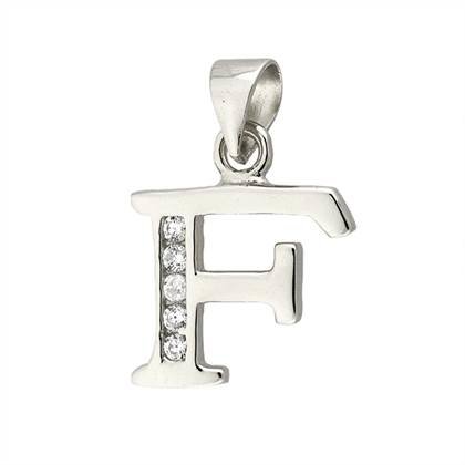 12mm rhodium sterling silver letter f
