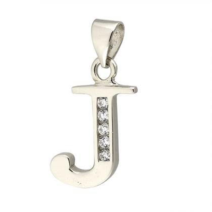 12mm rhodium sterling silver letter j