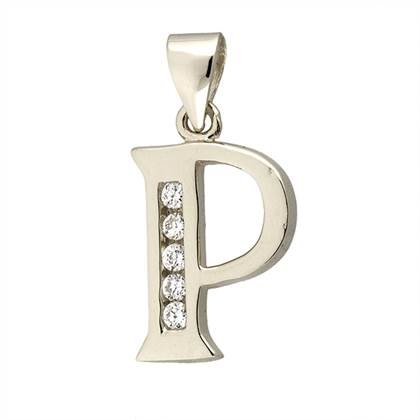 12mm rhodium sterling silver letter p
