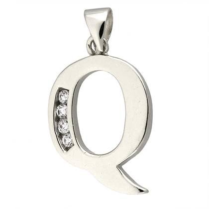 12mm rhodium sterling silver letter q