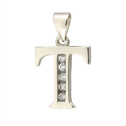 12mm rhodium sterling silver letter t