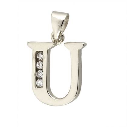 12mm rhodium sterling silver letter u