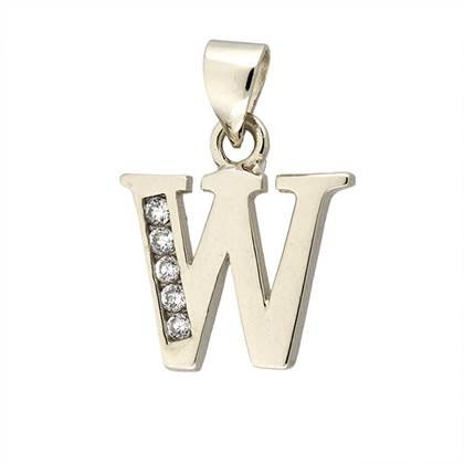 12mm rhodium sterling silver letter w