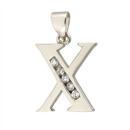 12mm rhodium sterling silver letter x