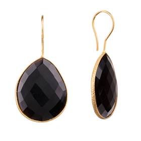 gold vermeil 25x20mm black onyx colored quartz pear drop earring