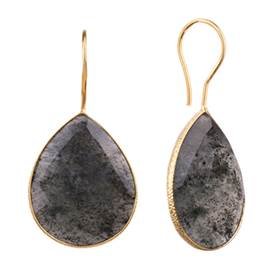 gold vermeil 25x20mm black rutilated colored quartz pear drop earring