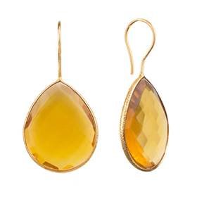 gold vermeil 25x20mm hydro-citrine colored quartz pear drop earring