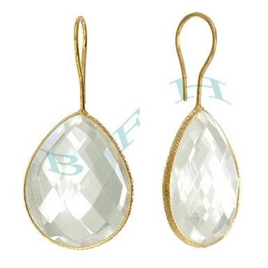 gold vermeil 25x20mm crystal colored quartz pear drop earring