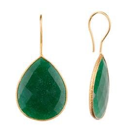 gold vermeil 25x20mm emerald colored quartz pear drop earring